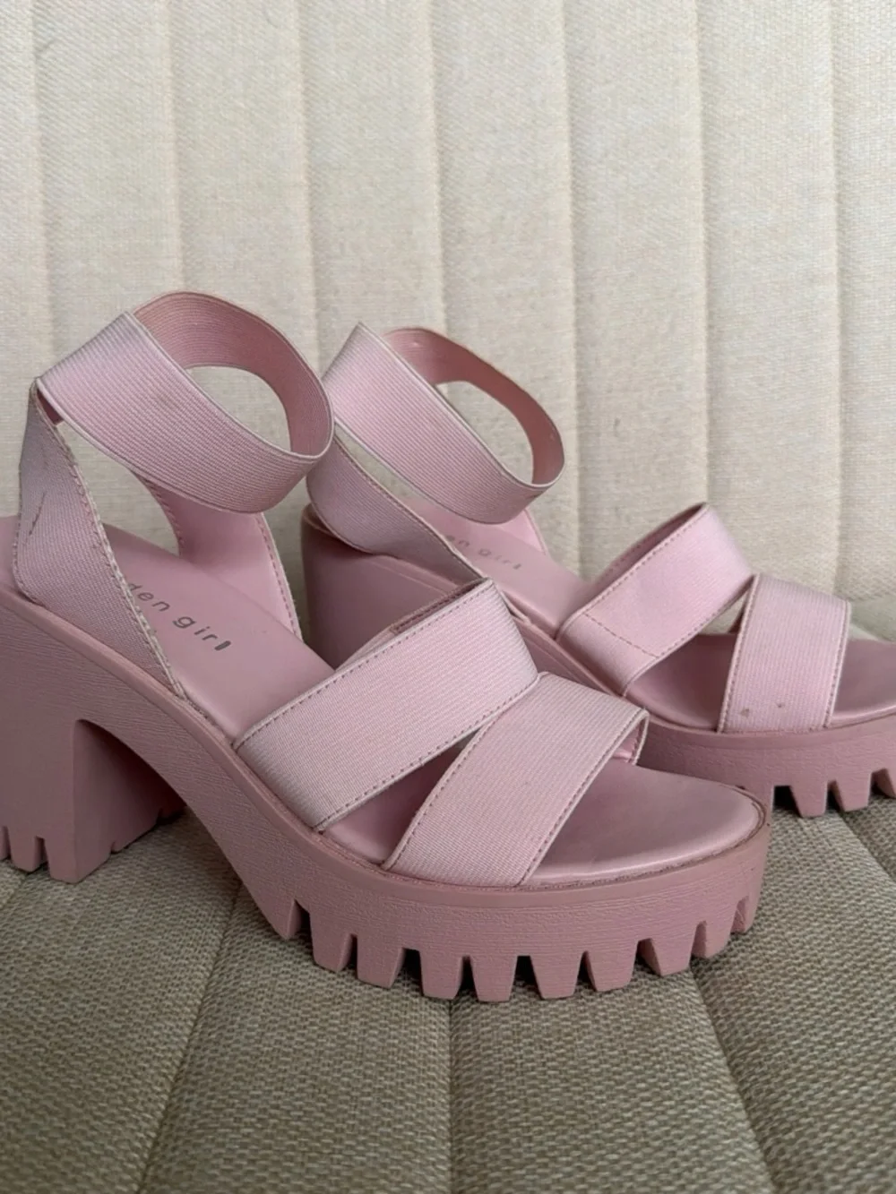Platform Chunky Heel Sandals in Light Pink - Madden Girl